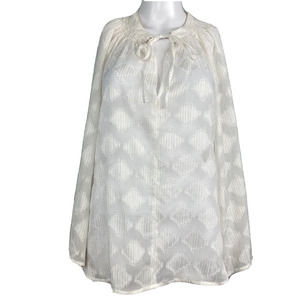 Bishop + Young Shirt Womens Sz XS White Gold‎ Metallic Sheer Pullover Peasant